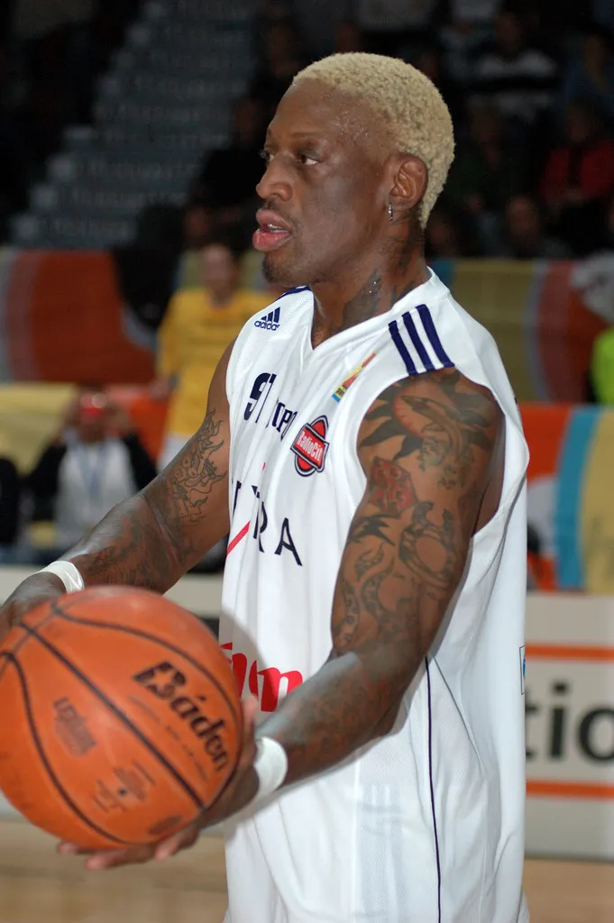 Dennis Rodman playing for Torpan Pojat in 2005 with a close-cropped, bleached-blond cut.